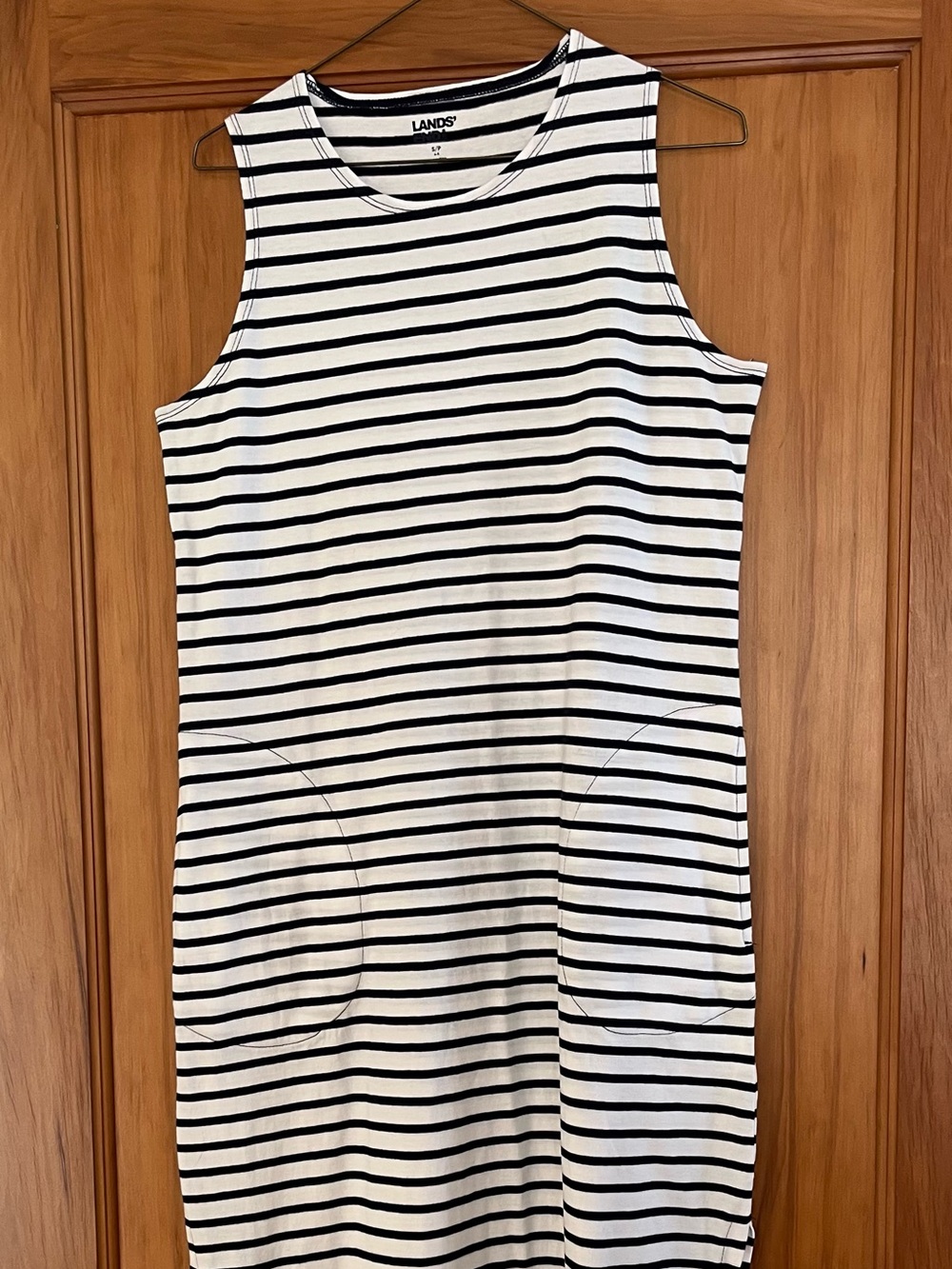 Lands' End Navy & White Striped Sleeveless Dress, New, Size S/P
